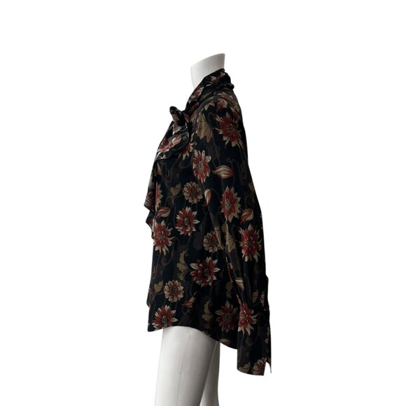Salvatore Ferragamo Black Floral Pussy Bow Silk Button Blouse size IT 40/4 - Picture 6 of 9